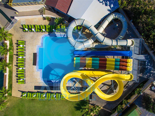 La glissière d'eau de piscine de l'hôtel 6m a placé la couleur adaptée aux besoins du client par fibre de verre de preuve statique