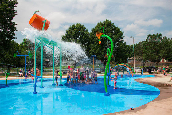Seau de versement adapté aux besoins du client de parc aquatique de fibre de verre et rideau en eau en acier galvanisé