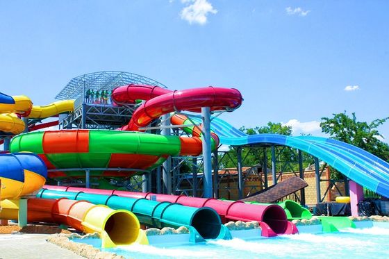 Un bon prix. Parcs d'attractions en plein air pour enfants Jeux de terrain d'eau Groupe de diapositives en fibre de verre en ligne