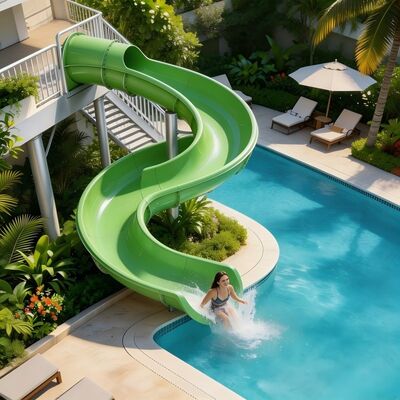 Glissière d'eau en fibre de verre en spirale ouverte pour hôtels commerciaux et centres de villégiature