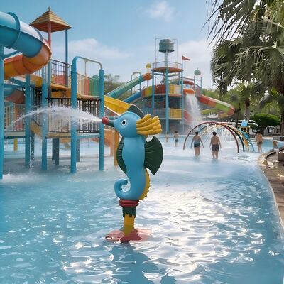 Le thème des chevaux de mer pour les enfants et les jeux d'eau pour les commerciaux