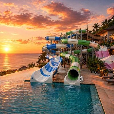 Glissière à eau en fibre de verre en spirale ouverte et fermée d'une épaisseur de 6 à 8 mm pour piscine commerciale et hôtel
