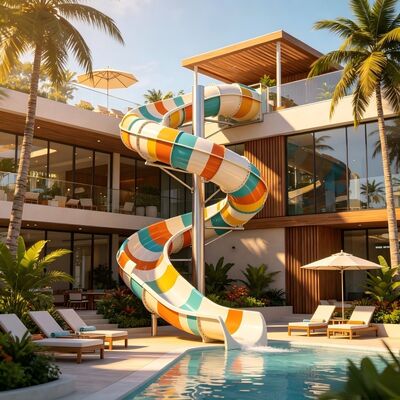 Glissière d'eau fermée ouverte en spirale de luxe en fibre de verre pour piscine commerciale et parc de villégiature hôtelière