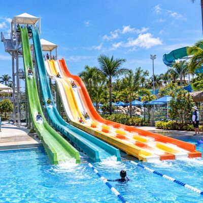 Un bon prix. Glissière aquatique Rainbow Racer Glissière en fibre de verre à plusieurs voies pour parc aquatique online