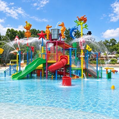 Seahorse Ocean Theme Park Water Playground Multi Slide With Fiber Water Splash Pad OEM